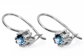 Argent sterling 925 14k 583 Aquamarine des boucles d'oreilles vec053s Russe Soviétique URSS Bijoux vintage Art Deco style